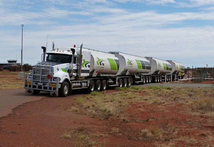 Truck and three trailers