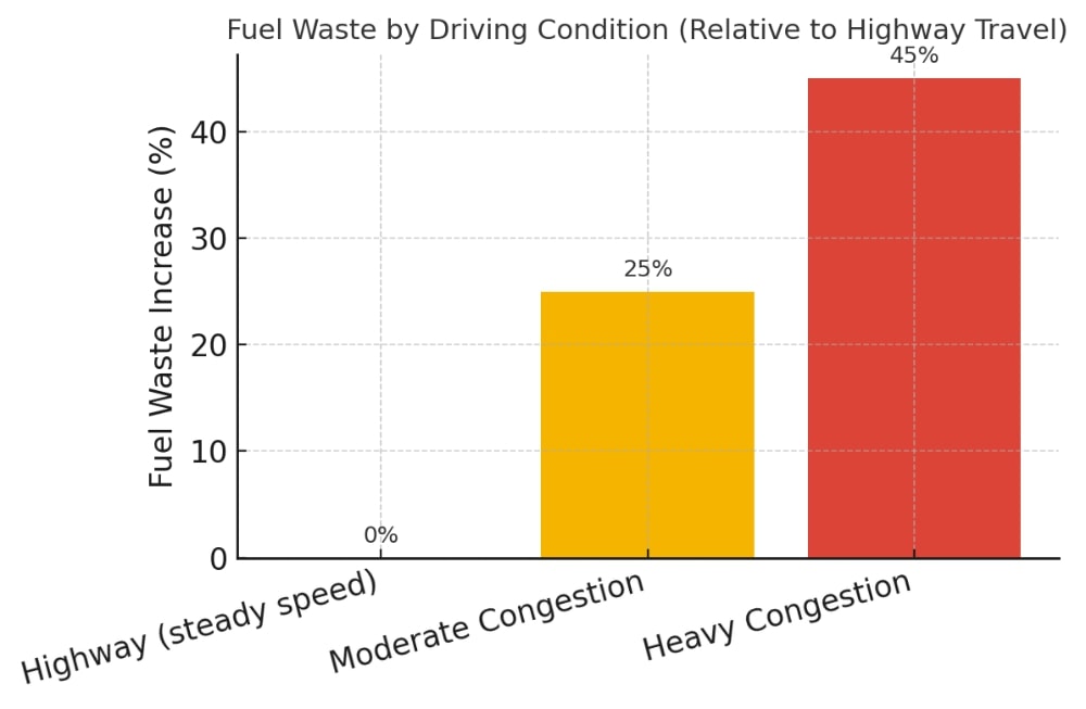 Fuel waste by driving condition congestion